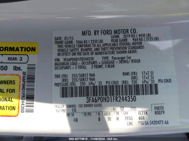 Photo 8 VIN: 3FA6P0HD1FR244350 - FORD FUSION 