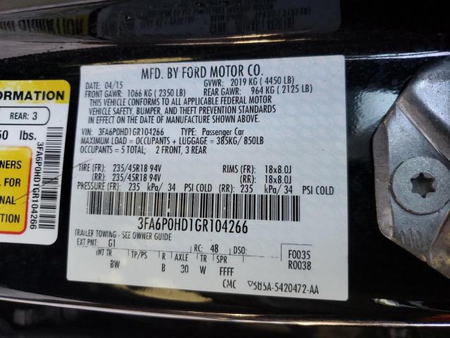 Photo 9 VIN: 3FA6P0HD1GR104266 - FORD FUSION SE 