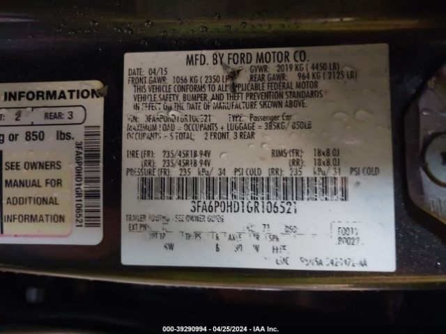 Photo 8 VIN: 3FA6P0HD1GR106521 - FORD FUSION 