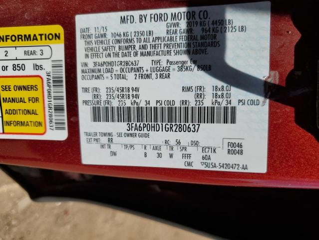 Photo 11 VIN: 3FA6P0HD1GR280637 - FORD FUSION 