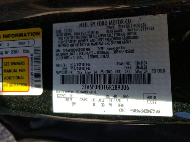 Photo 9 VIN: 3FA6P0HD1GR289306 - FORD FUSION SE 