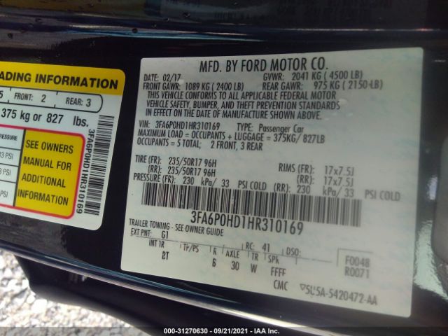 Photo 8 VIN: 3FA6P0HD1HR310169 - FORD FUSION 