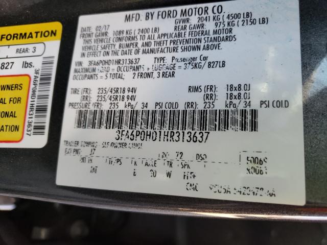 Photo 9 VIN: 3FA6P0HD1HR313637 - FORD FUSION SE 