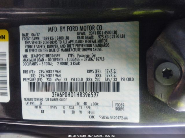 Photo 8 VIN: 3FA6P0HD1HR396597 - FORD FUSION 