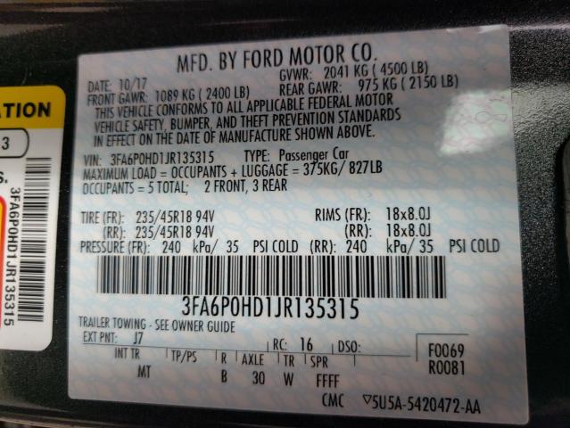 Photo 9 VIN: 3FA6P0HD1JR135315 - FORD FUSION SE 