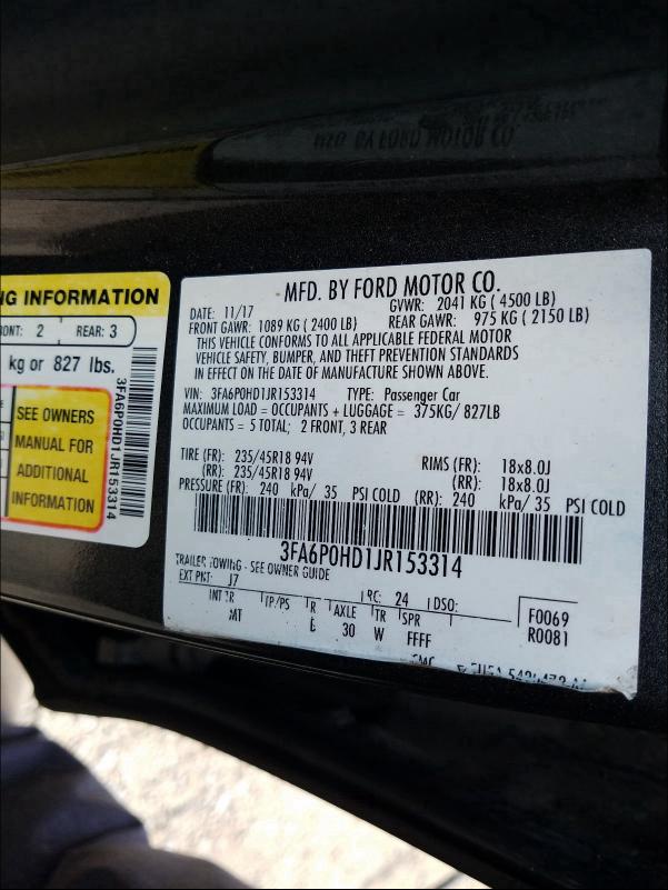 Photo 9 VIN: 3FA6P0HD1JR153314 - FORD FUSION SE 