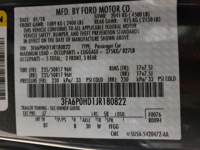 Photo 11 VIN: 3FA6P0HD1JR180822 - FORD FUSION 