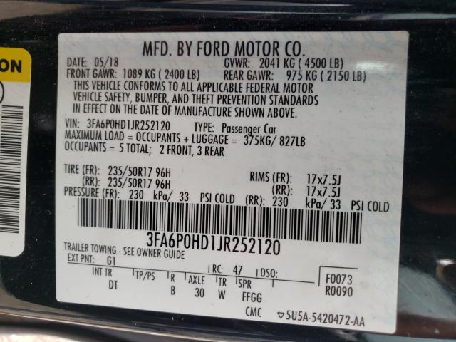 Photo 9 VIN: 3FA6P0HD1JR252120 - FORD FUSION 