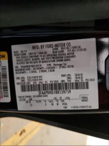 Photo 9 VIN: 3FA6P0HD1KR159759 - FORD FUSION SE 