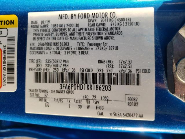 Photo 11 VIN: 3FA6P0HD1KR186203 - FORD FUSION SE 