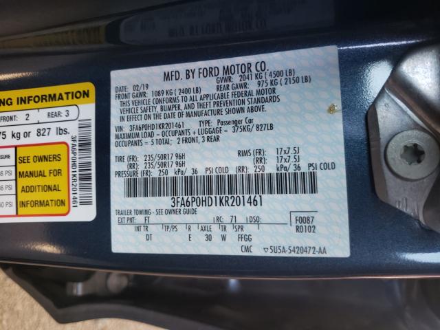 Photo 9 VIN: 3FA6P0HD1KR201461 - FORD FUSION SE 