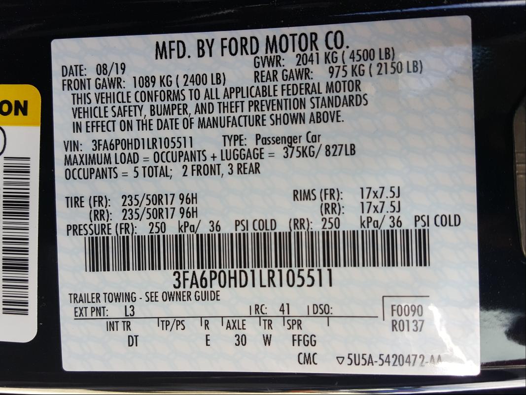 Photo 9 VIN: 3FA6P0HD1LR105511 - FORD FUSION SE 