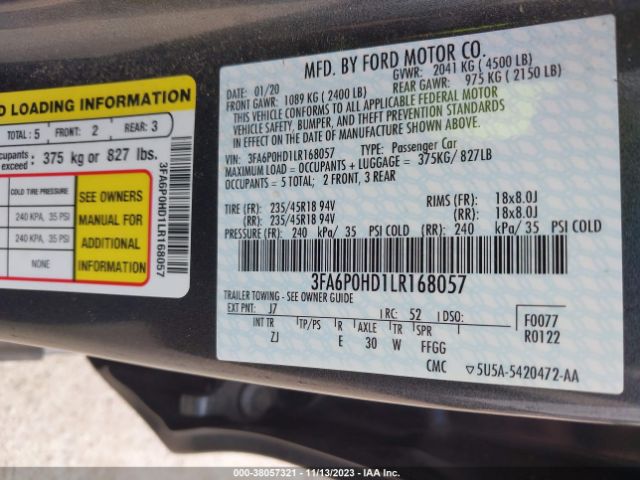 Photo 8 VIN: 3FA6P0HD1LR168057 - FORD FUSION 