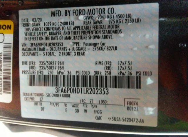 Photo 8 VIN: 3FA6P0HD1LR202353 - FORD FUSION 