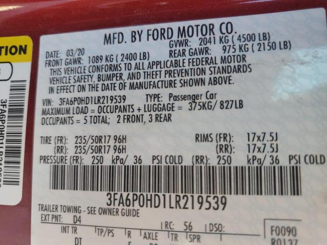 Photo 12 VIN: 3FA6P0HD1LR219539 - FORD FUSION SE 