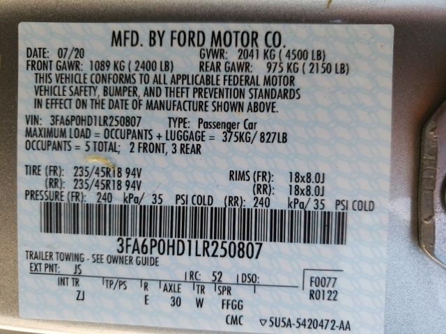 Photo 9 VIN: 3FA6P0HD1LR250807 - FORD FUSION SE 