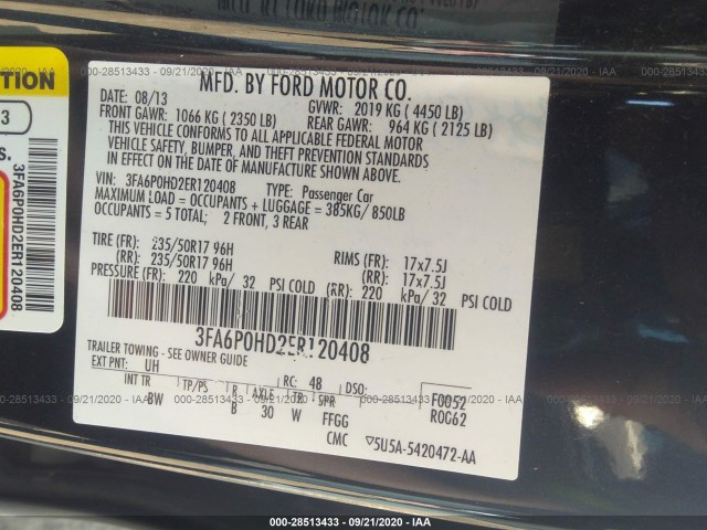 Photo 8 VIN: 3FA6P0HD2ER120408 - FORD FUSION 