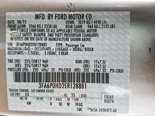 Photo 9 VIN: 3FA6P0HD2ER128881 - FORD FUSION SE 