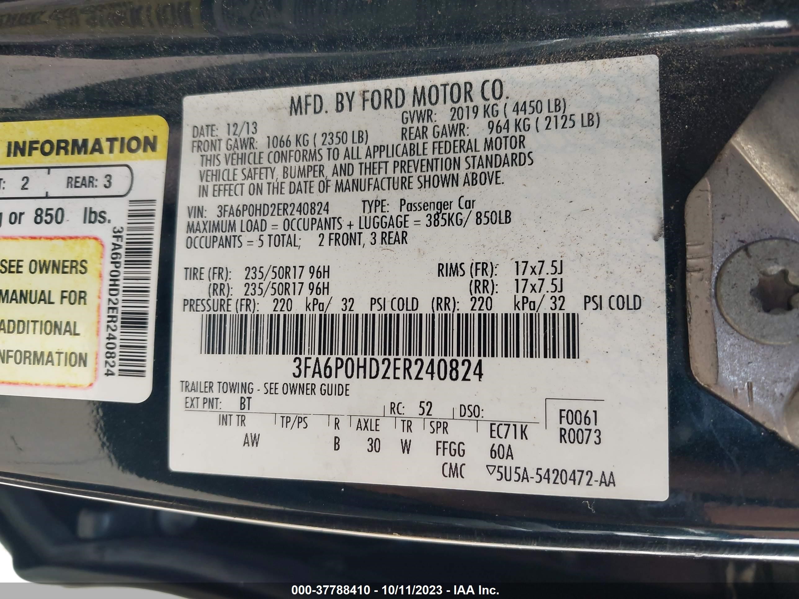 Photo 8 VIN: 3FA6P0HD2ER240824 - FORD FUSION 