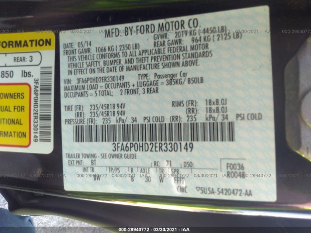 Photo 8 VIN: 3FA6P0HD2ER330149 - FORD FUSION 