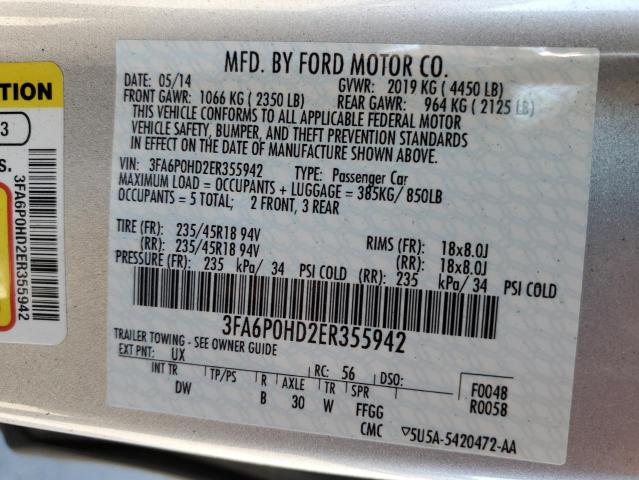 Photo 11 VIN: 3FA6P0HD2ER355942 - FORD FUSION SE 