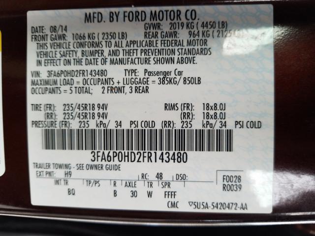 Photo 9 VIN: 3FA6P0HD2FR143480 - FORD FUSION SE 