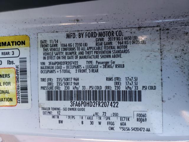 Photo 9 VIN: 3FA6P0HD2FR207422 - FORD FUSION SE 