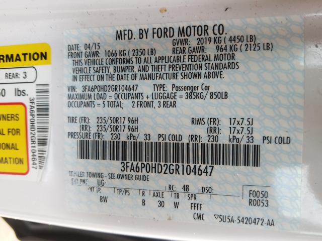 Photo 9 VIN: 3FA6P0HD2GR104647 - FORD FUSION SE 