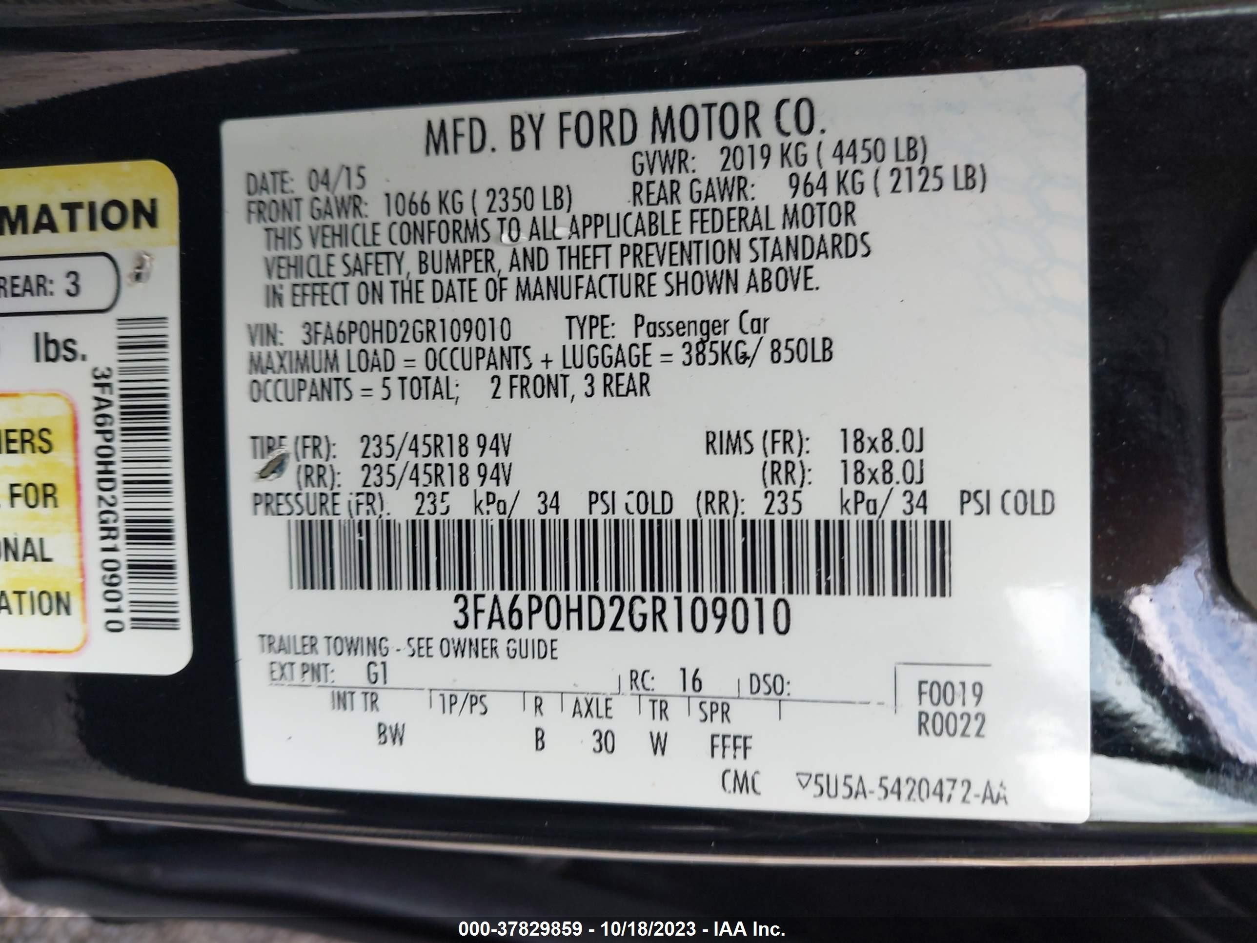 Photo 8 VIN: 3FA6P0HD2GR109010 - FORD FUSION 