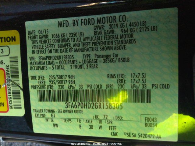 Photo 8 VIN: 3FA6P0HD2GR158305 - FORD FUSION 