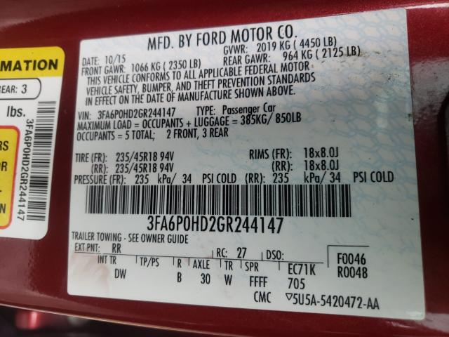 Photo 9 VIN: 3FA6P0HD2GR244147 - FORD FUSION SE 