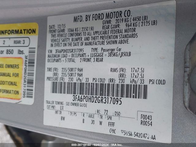 Photo 8 VIN: 3FA6P0HD2GR317095 - FORD FUSION 