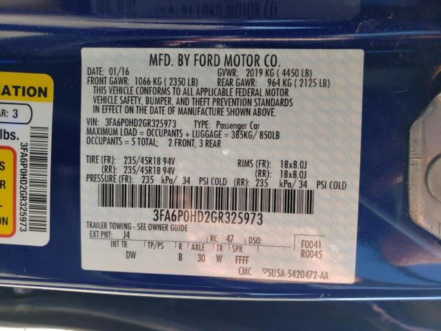 Photo 9 VIN: 3FA6P0HD2GR325973 - FORD FUSION SE 