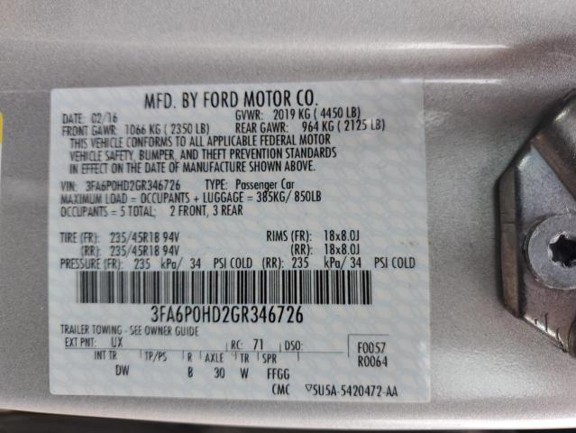 Photo 11 VIN: 3FA6P0HD2GR346726 - FORD FUSION SE 