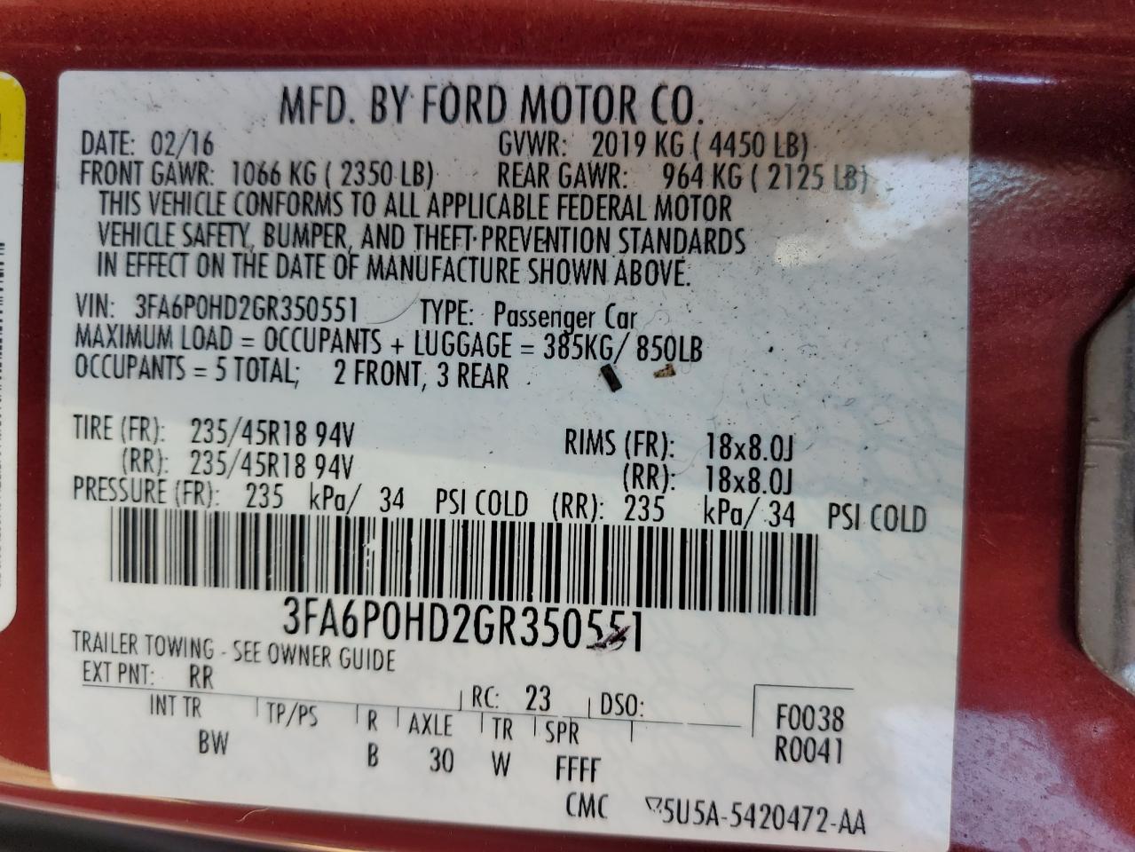 Photo 11 VIN: 3FA6P0HD2GR350551 - FORD FUSION 