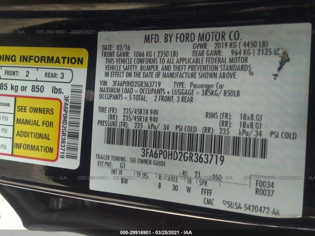 Photo 8 VIN: 3FA6P0HD2GR363719 - FORD FUSION 