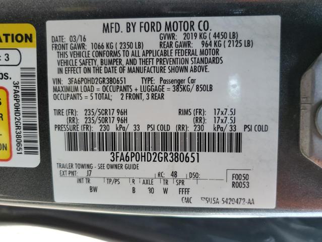 Photo 9 VIN: 3FA6P0HD2GR380651 - FORD FUSION SE 