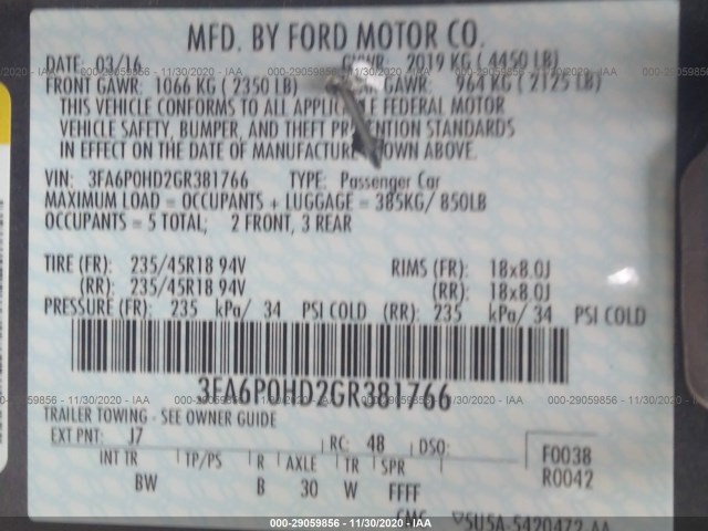 Photo 8 VIN: 3FA6P0HD2GR381766 - FORD FUSION 