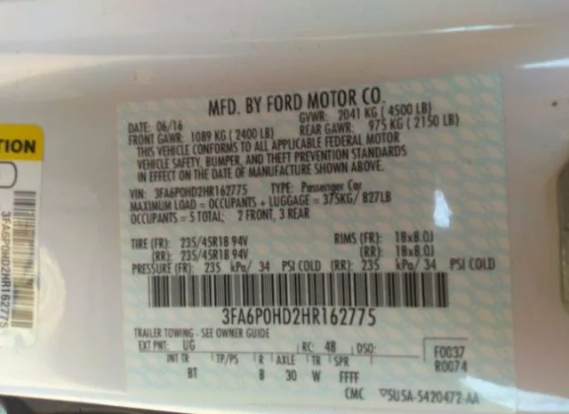 Photo 8 VIN: 3FA6P0HD2HR162775 - FORD FUSION 