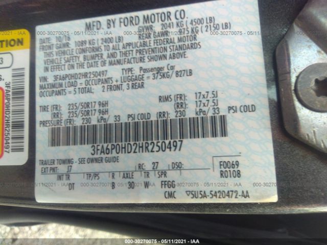 Photo 8 VIN: 3FA6P0HD2HR250497 - FORD FUSION 