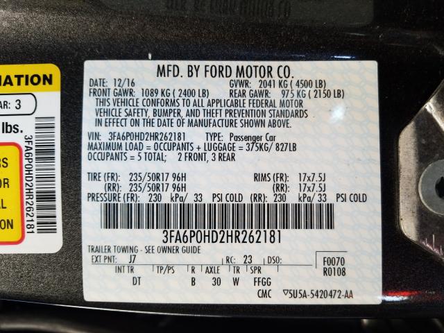 Photo 9 VIN: 3FA6P0HD2HR262181 - FORD FUSION SE 