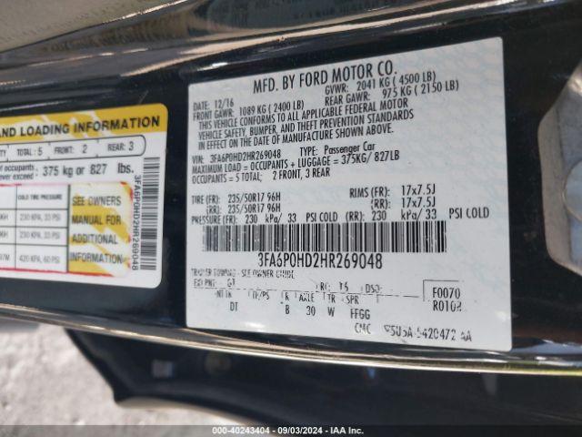 Photo 8 VIN: 3FA6P0HD2HR269048 - FORD FUSION 