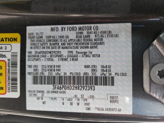 Photo 9 VIN: 3FA6P0HD2HR292393 - FORD FUSION SE 