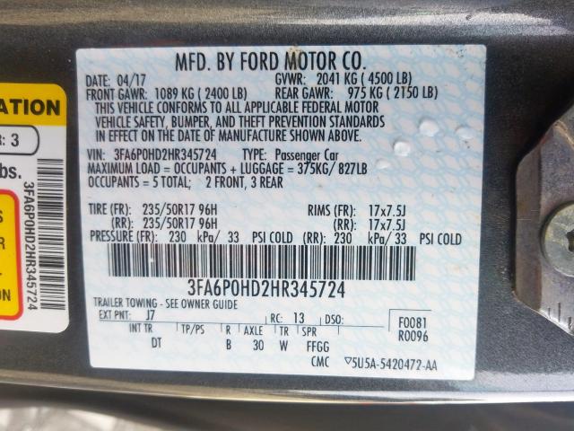 Photo 9 VIN: 3FA6P0HD2HR345724 - FORD FUSION SE 