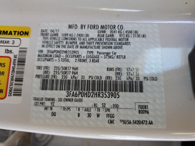 Photo 9 VIN: 3FA6P0HD2HR353905 - FORD FUSION SE 