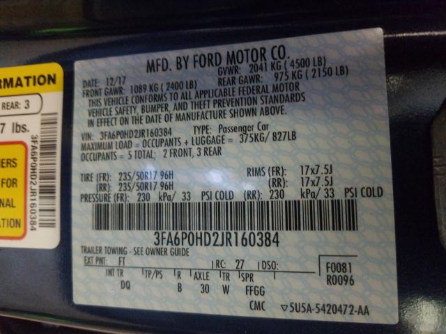 Photo 9 VIN: 3FA6P0HD2JR160384 - FORD FUSION SE 