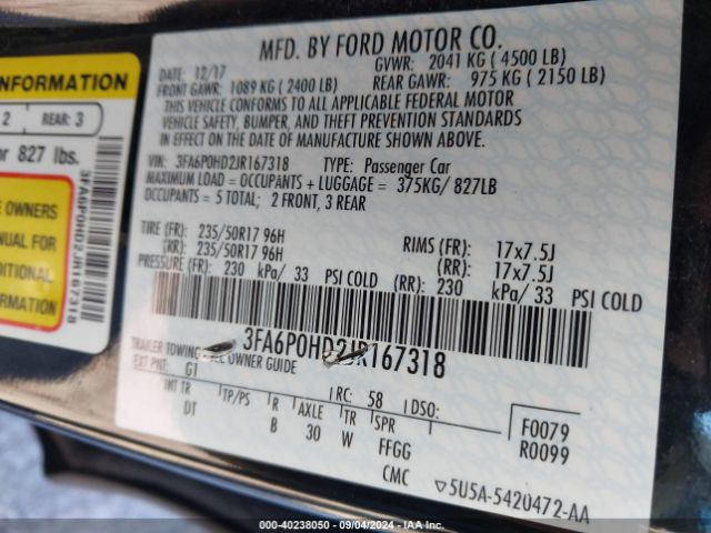 Photo 8 VIN: 3FA6P0HD2JR167318 - FORD FUSION 