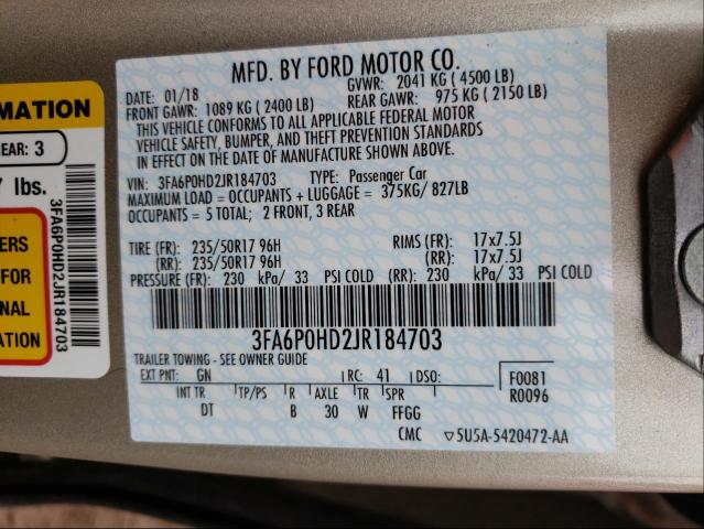 Photo 9 VIN: 3FA6P0HD2JR184703 - FORD FUSION SE 