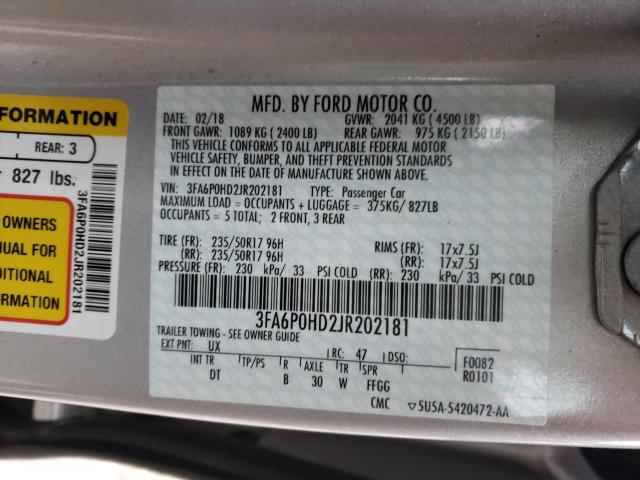 Photo 9 VIN: 3FA6P0HD2JR202181 - FORD FUSION SE 