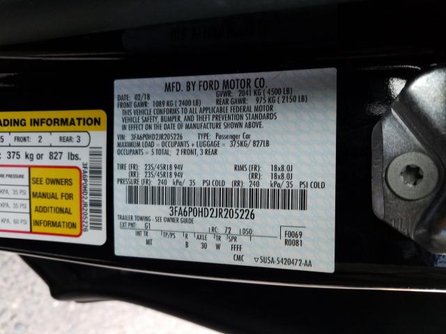 Photo 9 VIN: 3FA6P0HD2JR205226 - FORD FUSION SE 